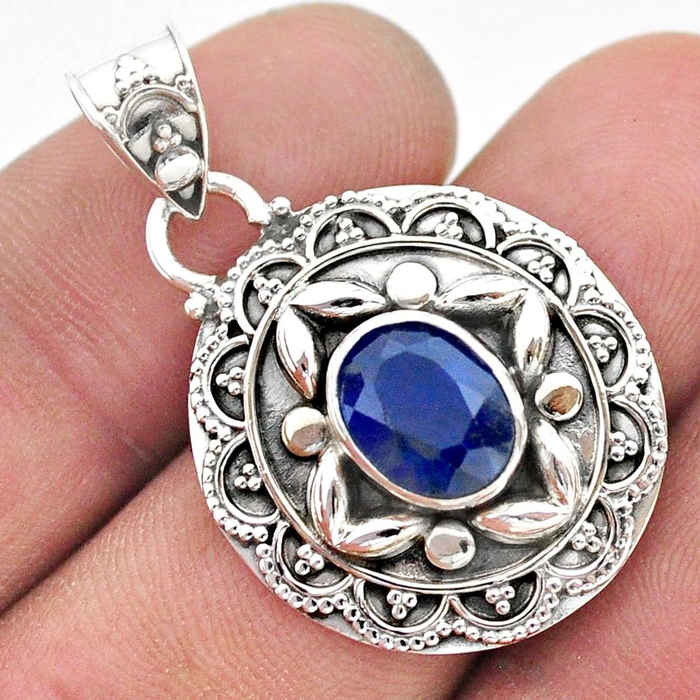 3.14cts natural blue sapphire oval 925 sterling silver pendant jewelry t42923