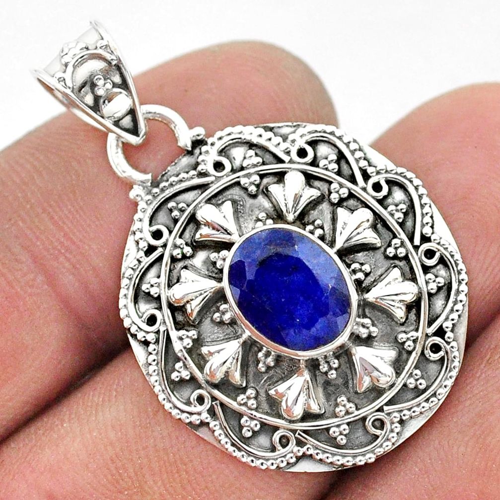 3.41cts natural blue sapphire oval 925 sterling silver pendant jewelry t42925