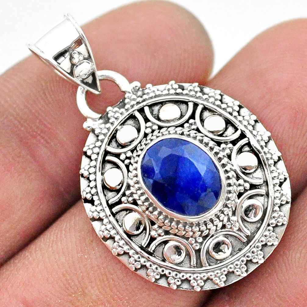 3.28cts natural blue sapphire oval 925 sterling silver pendant jewelry t42943