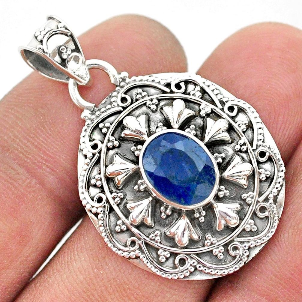 3.28cts natural blue sapphire oval 925 sterling silver pendant jewelry t42947