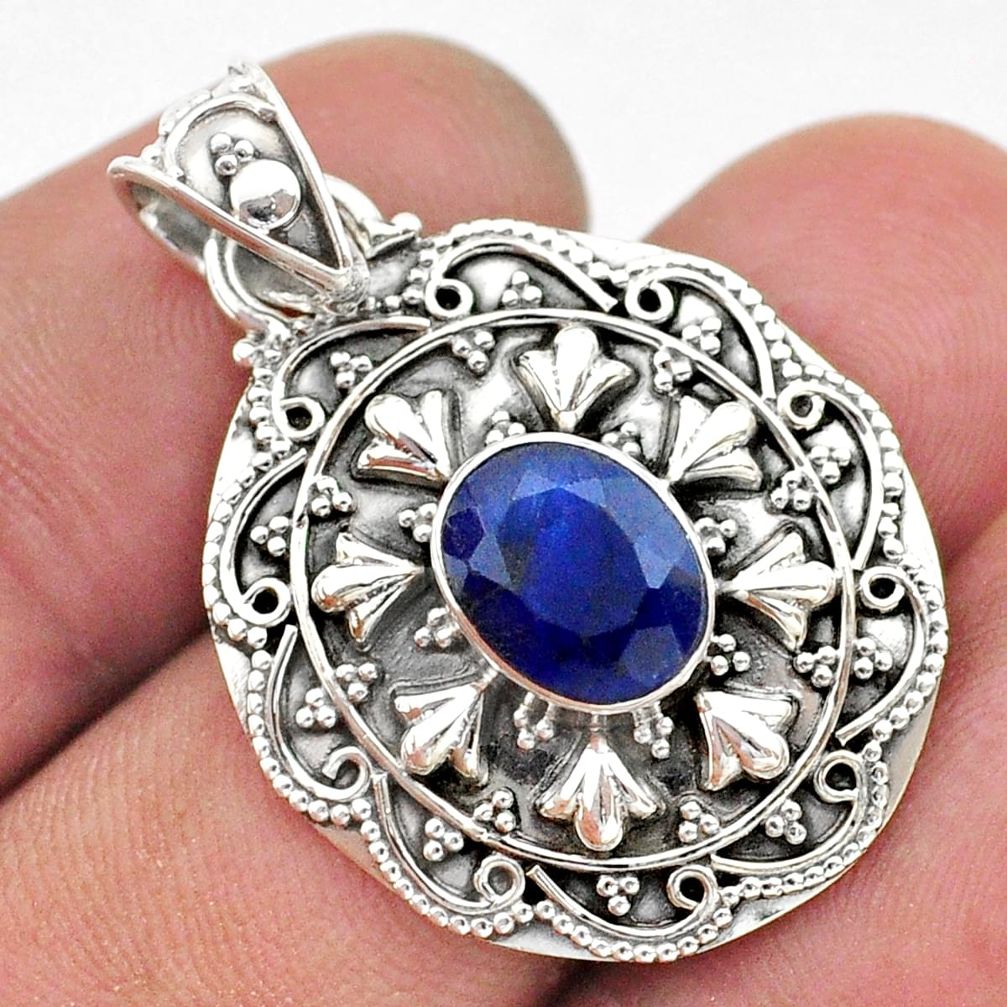 3.14cts natural blue sapphire oval 925 sterling silver pendant jewelry t42948