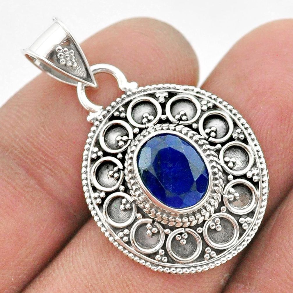 2.98cts natural blue sapphire oval 925 sterling silver pendant jewelry t42963