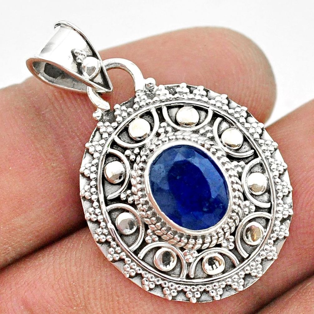 3.11cts natural blue sapphire oval 925 sterling silver pendant jewelry t42966