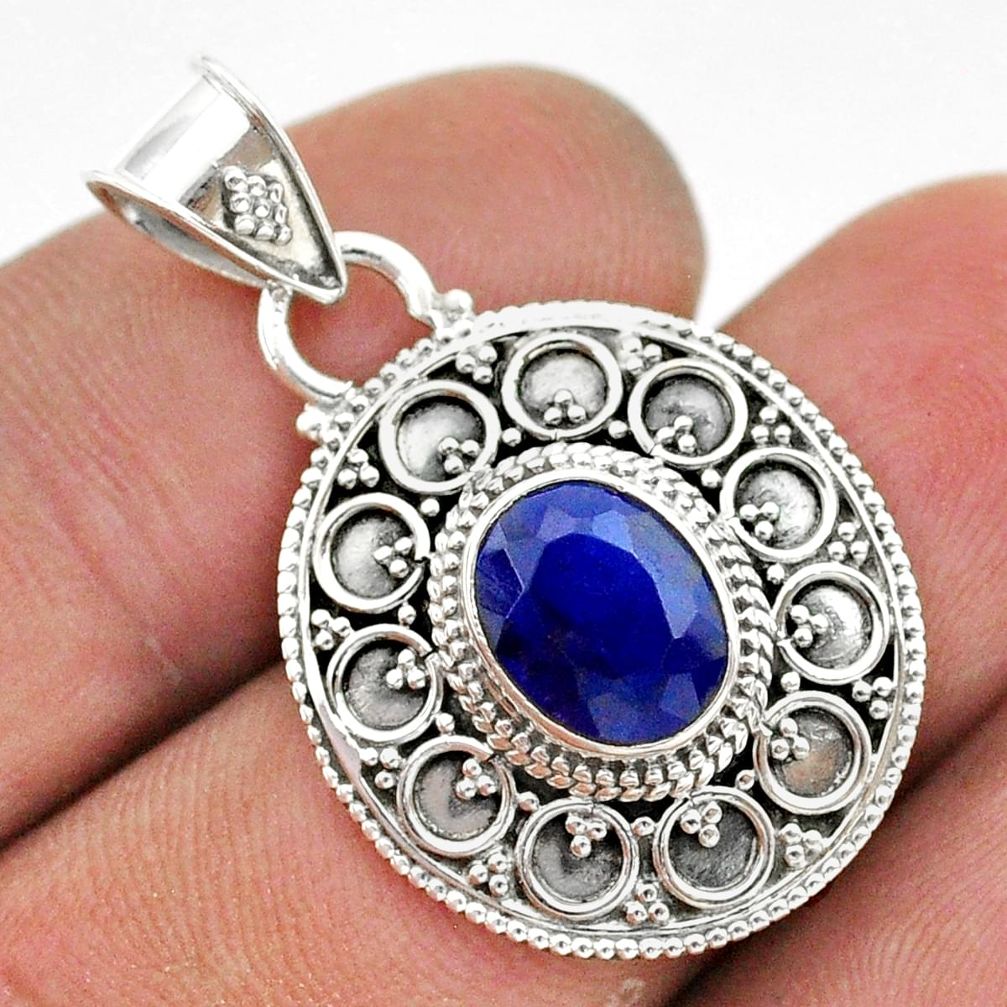 2.95cts natural blue sapphire oval 925 sterling silver pendant jewelry t42967