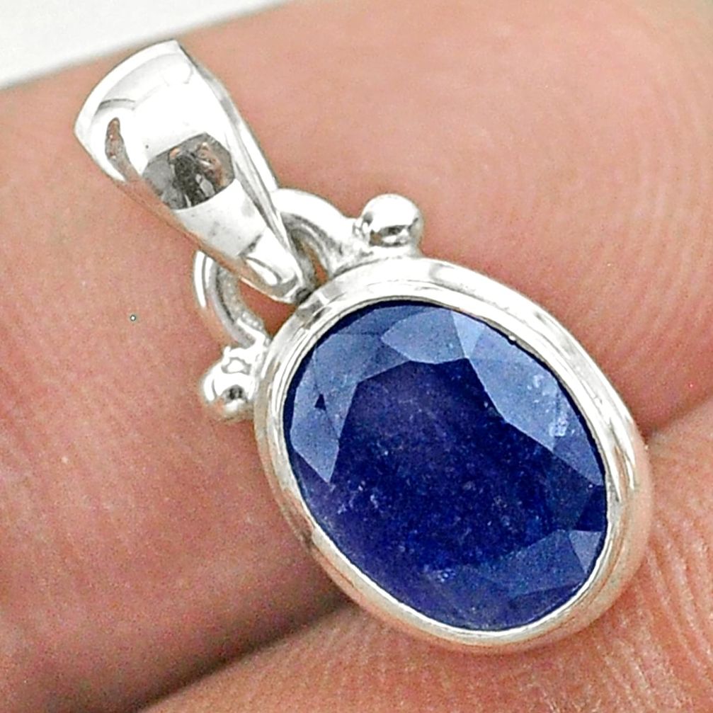 2.73cts natural blue sapphire oval 925 sterling silver pendant jewelry t51447