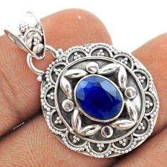 2.97cts natural blue sapphire oval 925 sterling silver pendant jewelry t76185
