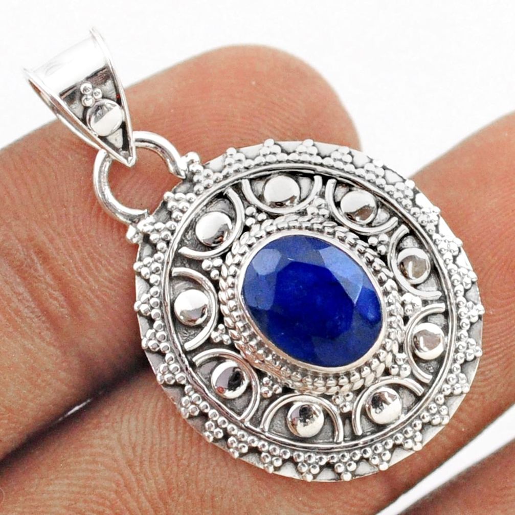 3.14cts natural blue sapphire oval 925 sterling silver pendant jewelry t76186