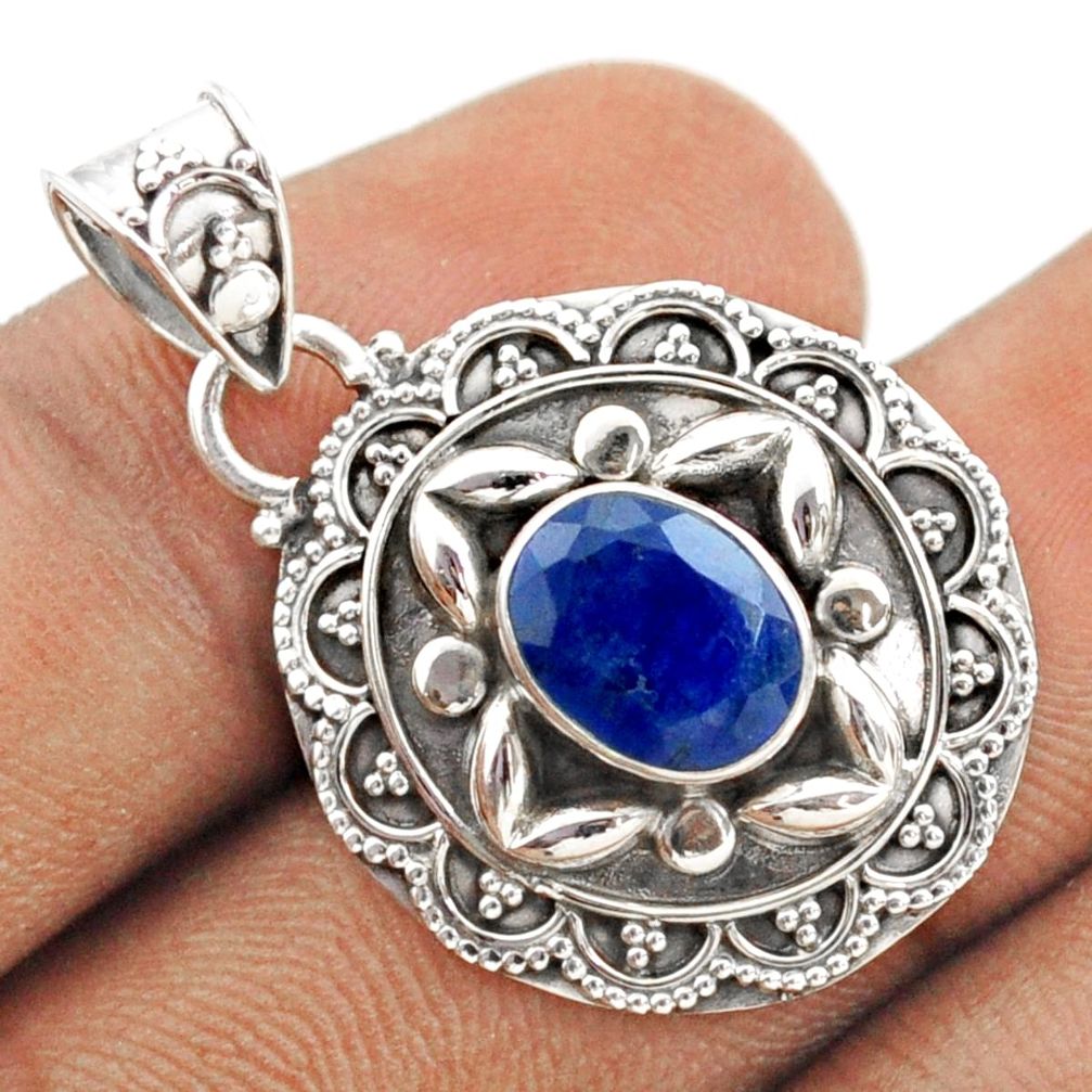 2.97cts natural blue sapphire oval 925 sterling silver pendant jewelry t76206