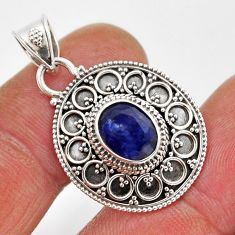 3.14cts natural blue sapphire oval 925 sterling silver pendant jewelry y53592