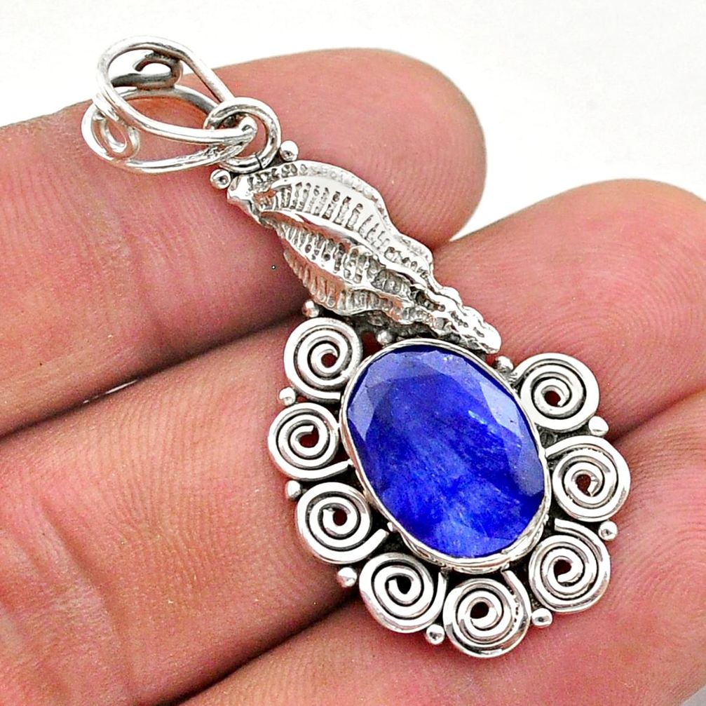 6.32cts natural blue sapphire oval 925 sterling silver seashell pendant t40800