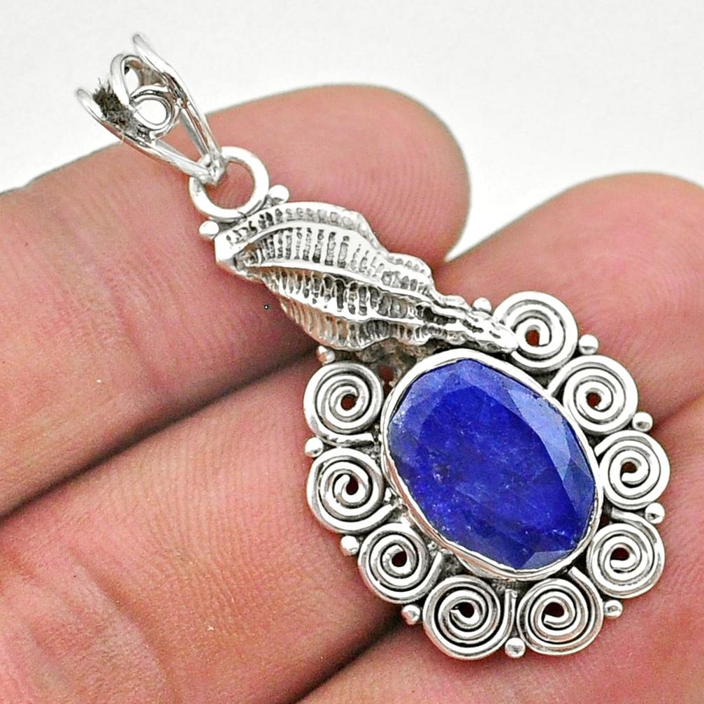 6.31cts natural blue sapphire oval 925 sterling silver seashell pendant t40811