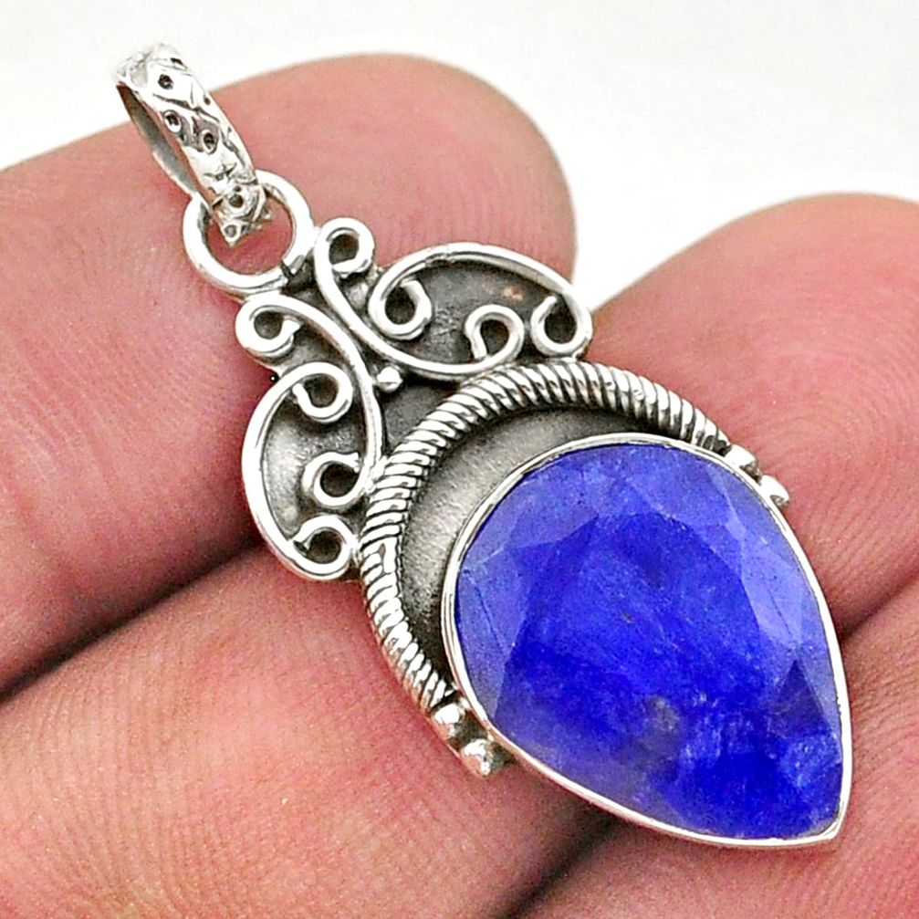 9.18cts natural blue sapphire pear 925 sterling silver pendant jewelry t40829