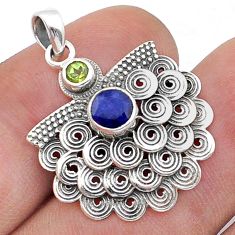 1.21cts natural blue sapphire peridot 925 sterling silver pendant jewelry d50074