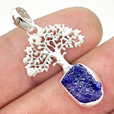 4.65cts natural blue sapphire rough 925 silver tree of life pendant u42407