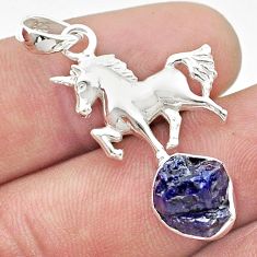 5.53cts natural blue sapphire rough 925 sterling silver horse pendant u42401