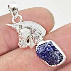 6.68cts natural blue sapphire rough 925 sterling silver horse pendant u42414