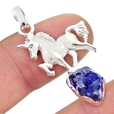 5.05cts natural blue sapphire rough 925 sterling silver horse pendant u49057