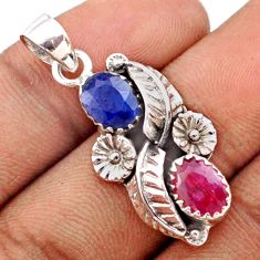 4.22cts natural blue sapphire ruby 925 sterling silver flower pendant t79953