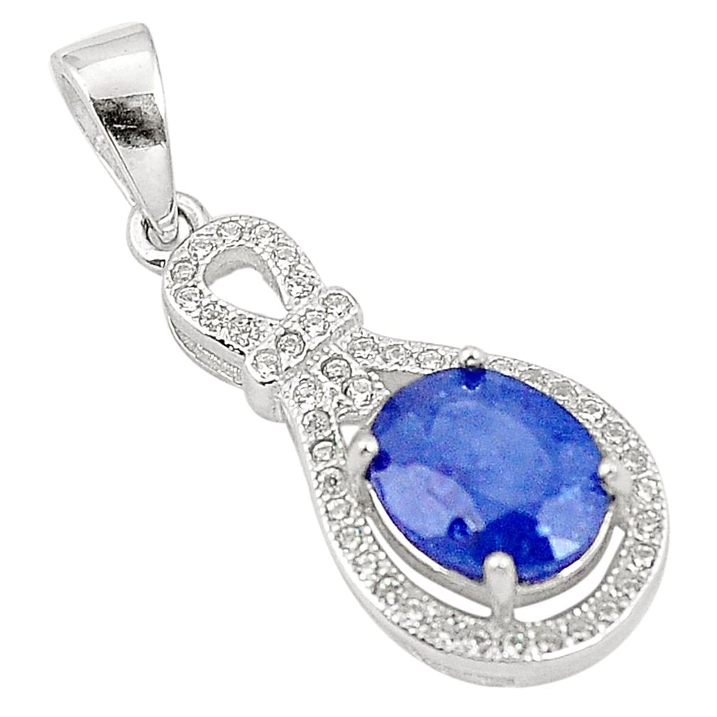 Natural blue sapphire topaz 925 sterling silver pendant jewelry c18105