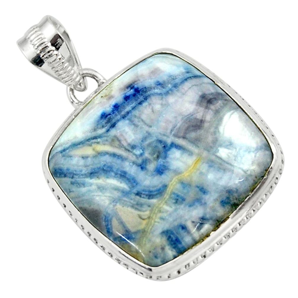 21.48cts natural blue scheelite (lapis lace onyx) 925 silver pendant r32123