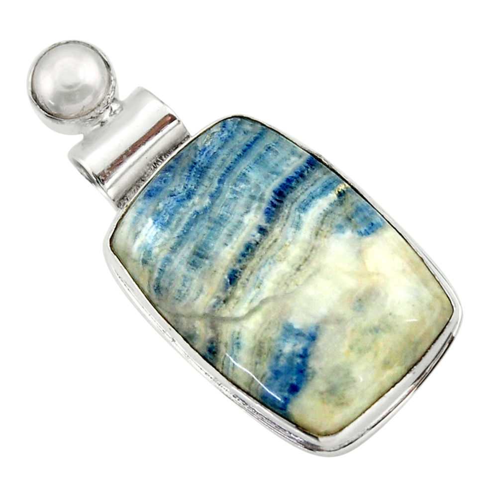 21.48cts natural blue scheelite (lapis lace onyx) 925 silver pendant r32125