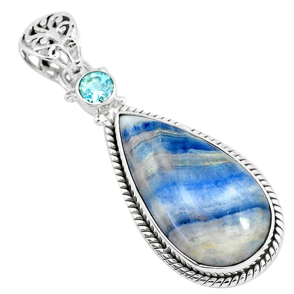 18.15cts natural blue scheelite (lapis lace onyx) 925 silver pendant r94646