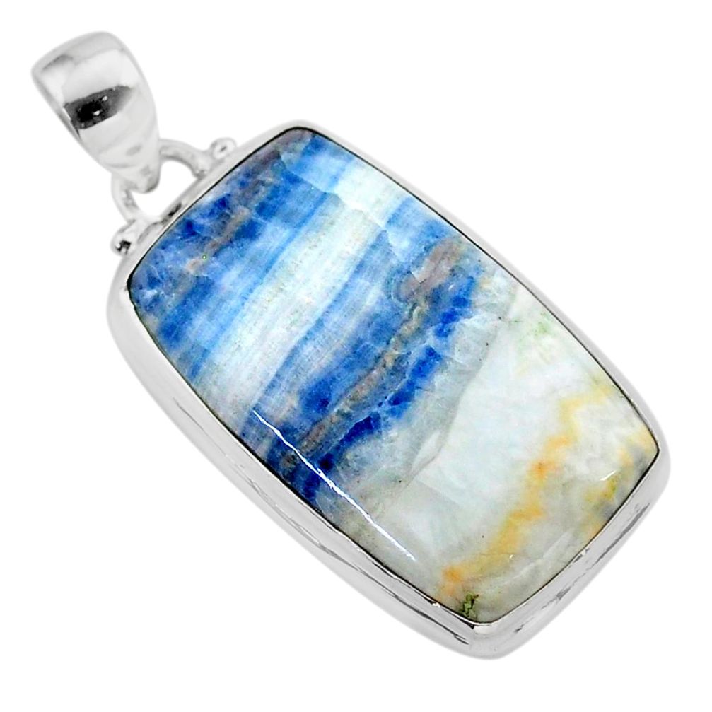 21.48cts natural blue scheelite (lapis lace onyx) 925 silver pendant t38615