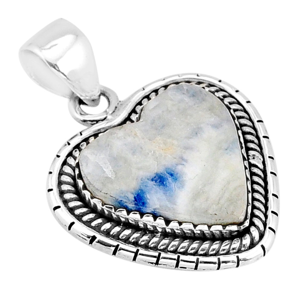 12.36cts natural blue scheelite (lapis lace onyx) heart silver pendant y65849