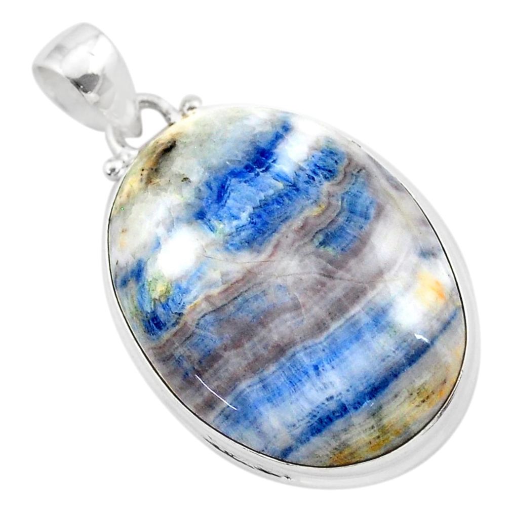 26.16cts natural blue scheelite (lapis lace onyx) oval 925 silver pendant t38606