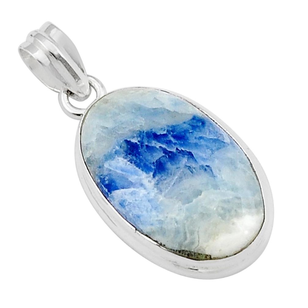 14.59cts natural blue scheelite (lapis lace onyx) oval 925 silver pendant y23336