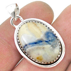 13.42cts natural blue scheelite (lapis lace onyx) oval silver pendant u45594