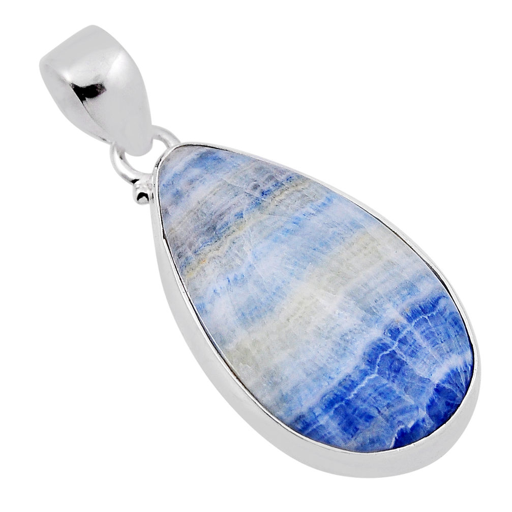 15.91cts natural blue scheelite (lapis lace onyx) pear 925 silver pendant n30377
