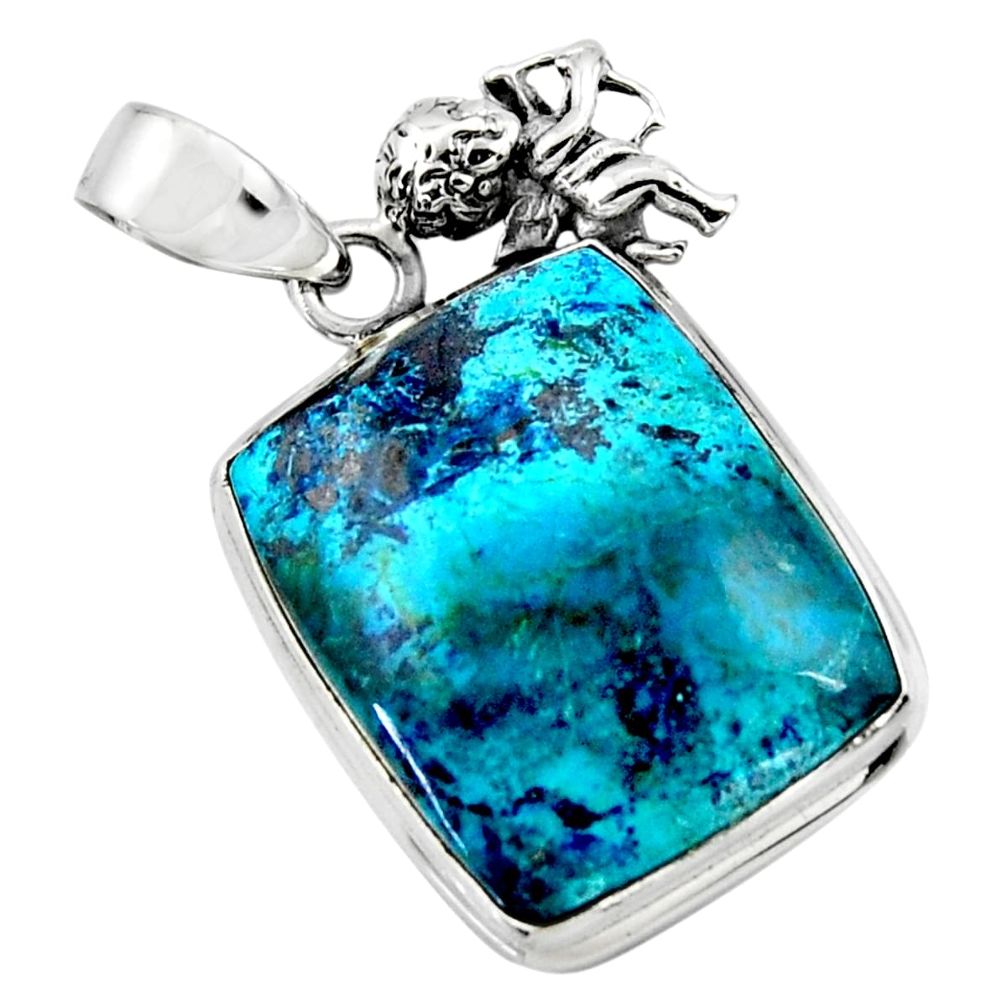 19.72cts natural blue shattuckite 925 sterling silver angel pendant r50438