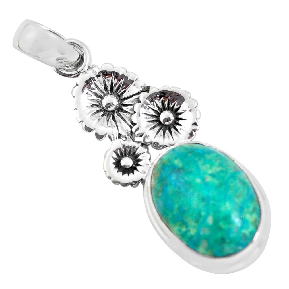 14.41cts natural blue shattuckite 925 sterling silver flower pendant p55323
