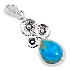 Clearance Sale- 9.67cts natural blue shattuckite 925 sterling silver flower pendant p55329