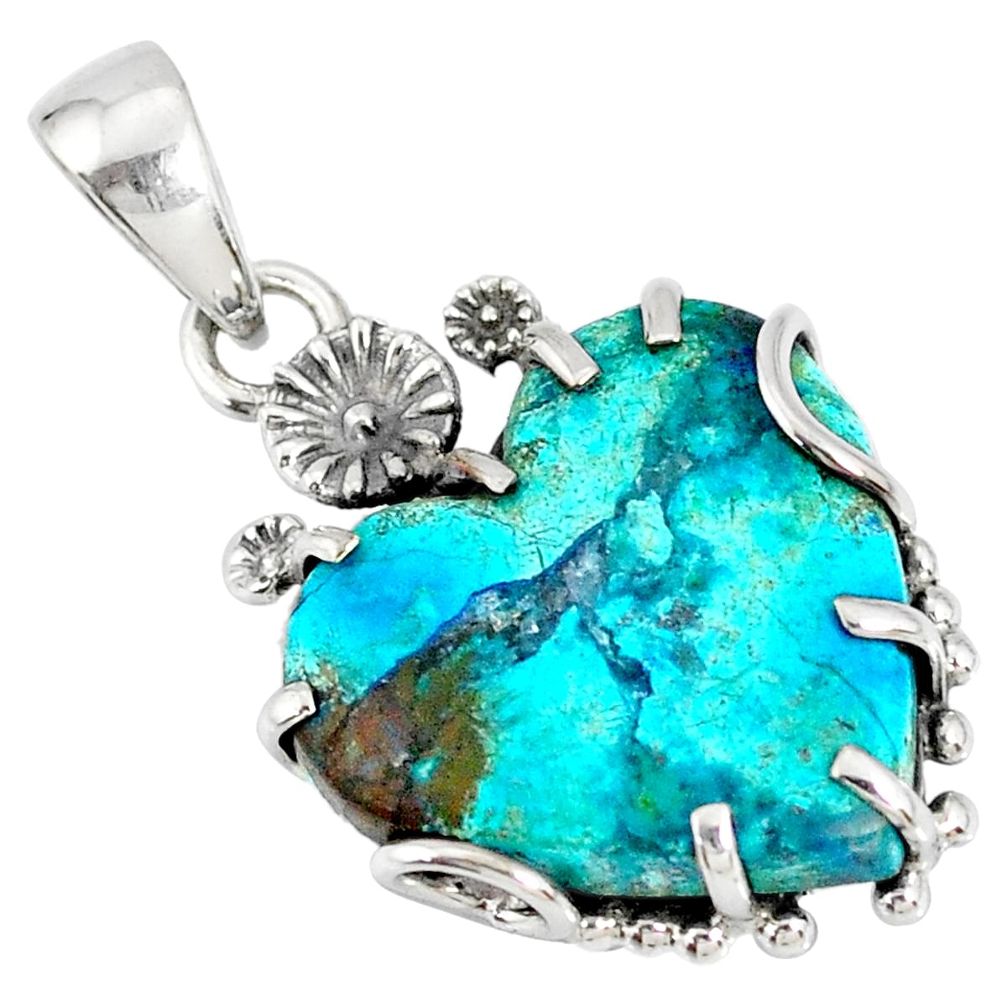 14.18cts natural blue shattuckite 925 sterling silver flower pendant r77853