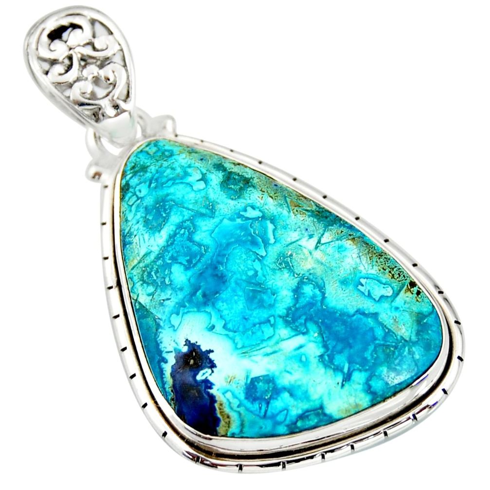 21.48cts natural blue shattuckite 925 sterling silver pendant jewelry r20845