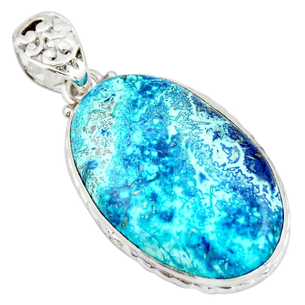 24.38cts natural blue shattuckite 925 sterling silver pendant jewelry r20848