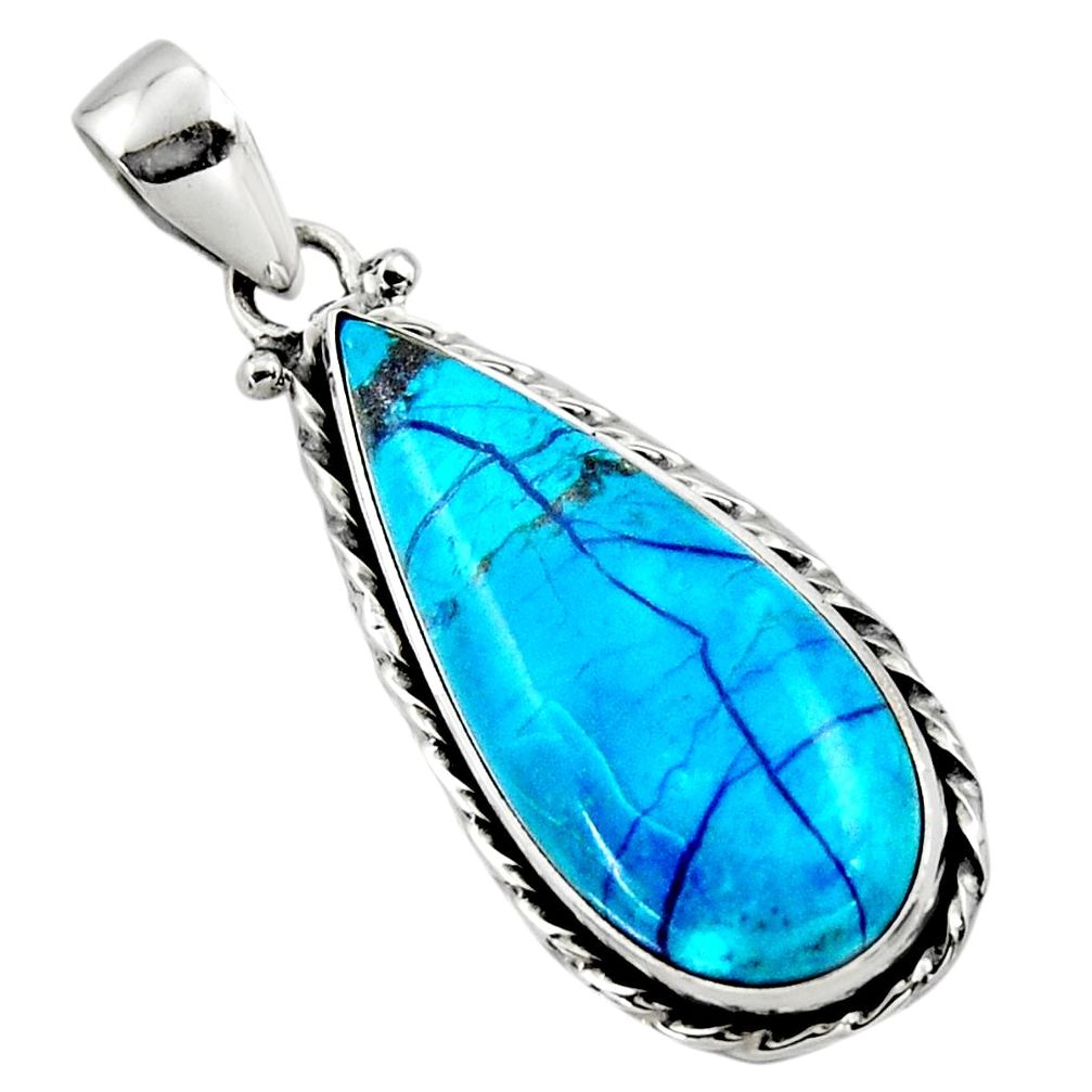 14.47cts natural blue shattuckite 925 sterling silver pendant jewelry r50473
