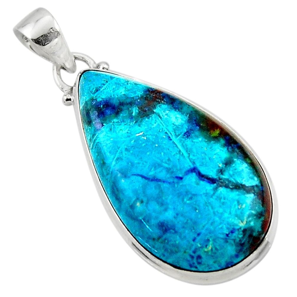 17.57cts natural blue shattuckite 925 sterling silver pendant jewelry r50528