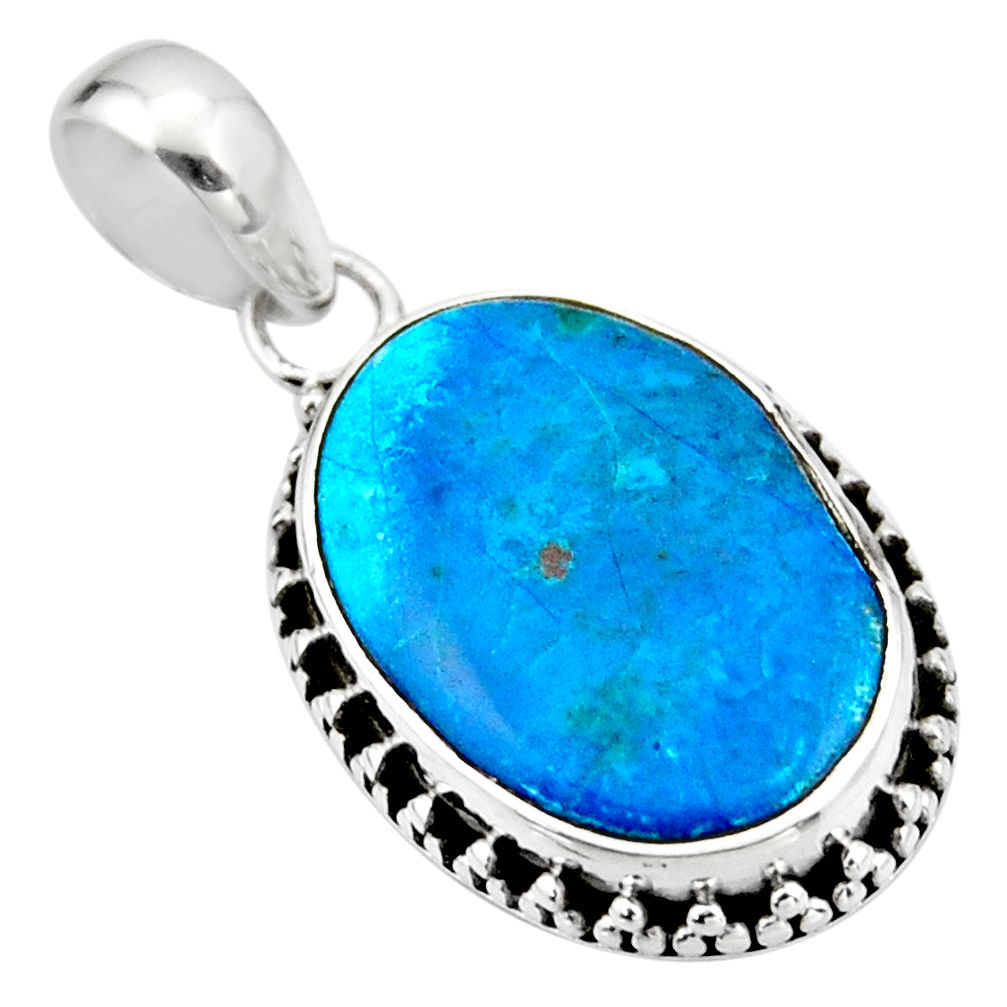 13.15cts natural blue shattuckite 925 sterling silver pendant jewelry r53851