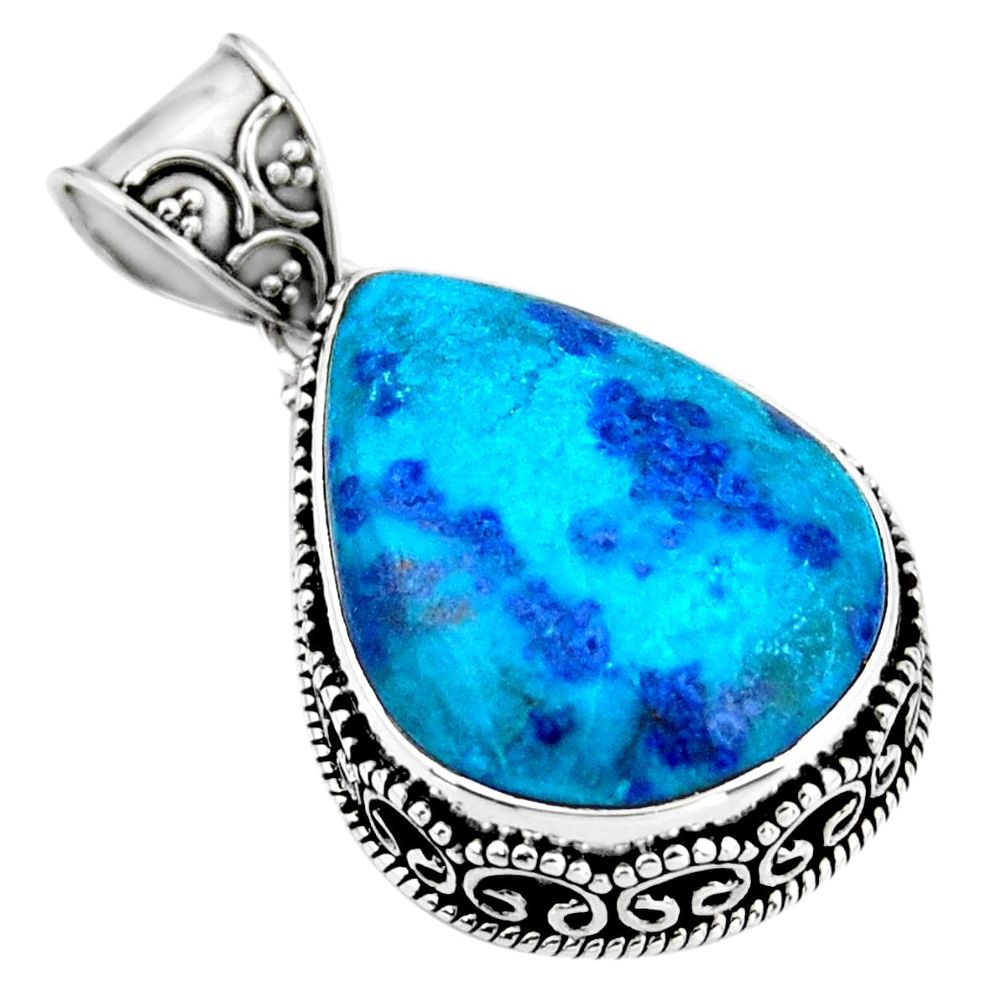 20.07cts natural blue shattuckite 925 sterling silver pendant jewelry r53862