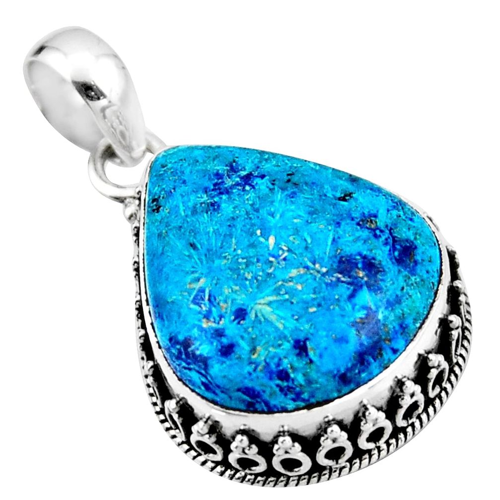 18.68cts natural blue shattuckite 925 sterling silver pendant jewelry r53868