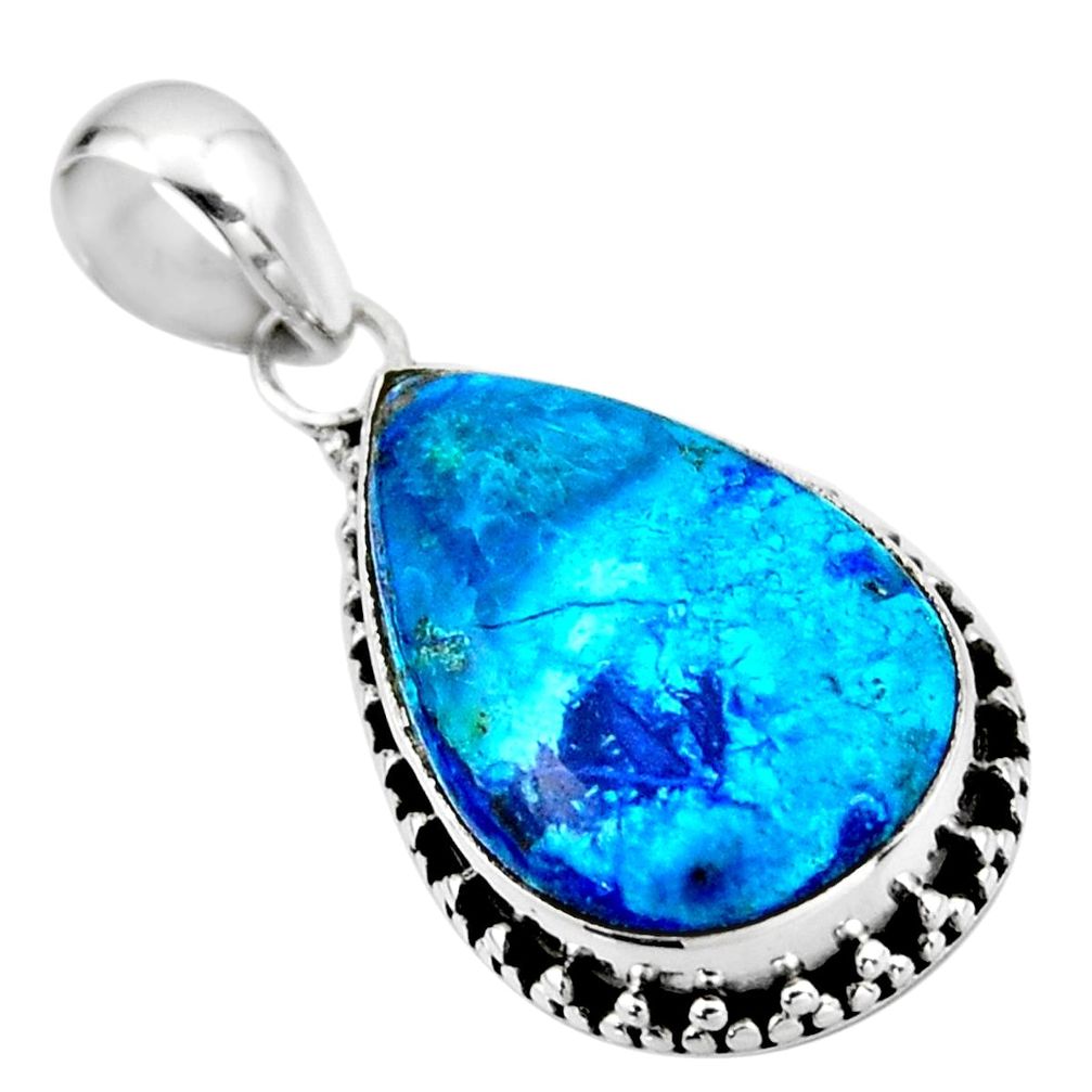 12.58cts natural blue shattuckite 925 sterling silver pendant jewelry r53875