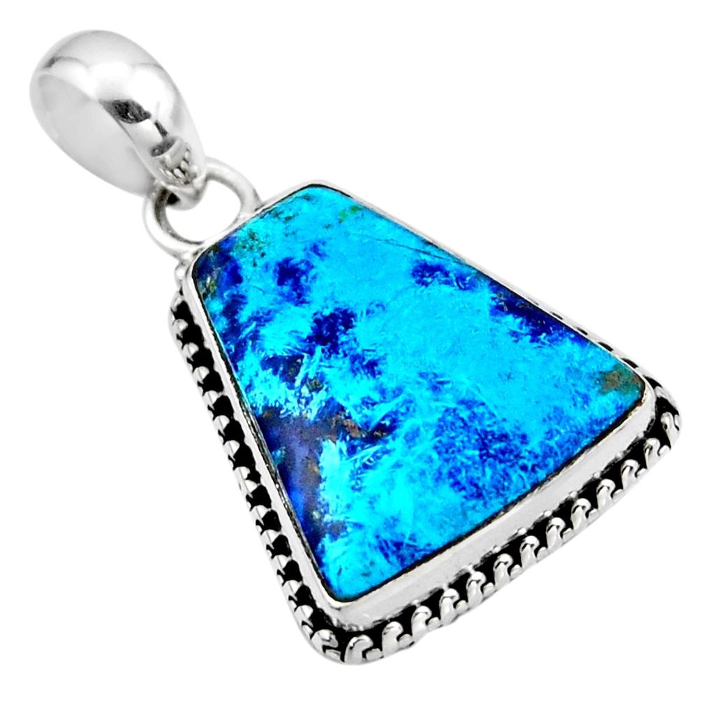 14.23cts natural blue shattuckite 925 sterling silver pendant jewelry r53876