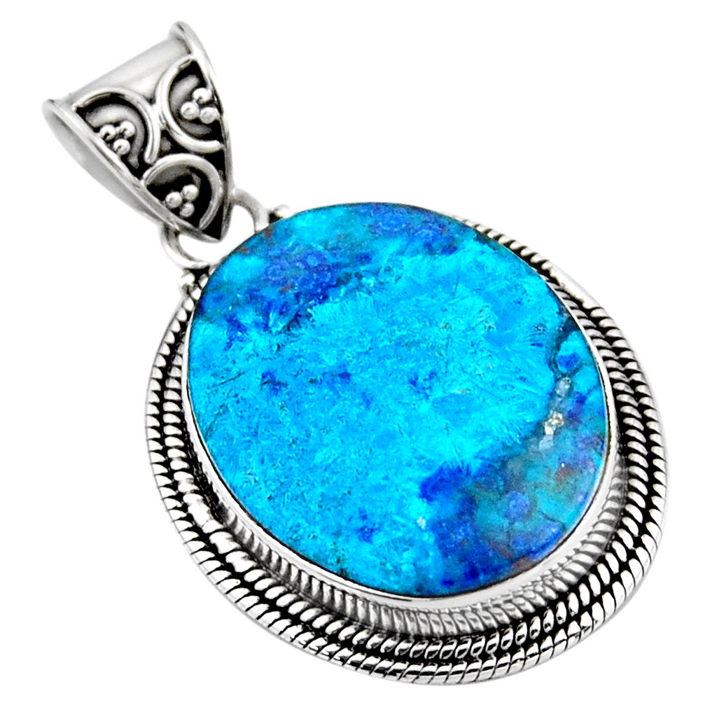 15.02cts natural blue shattuckite 925 sterling silver pendant jewelry r53880