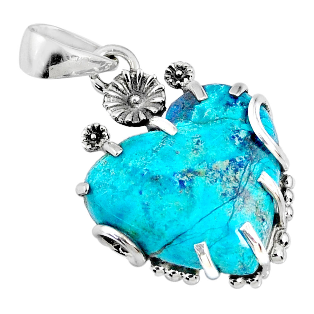 13.68cts natural blue shattuckite 925 sterling silver pendant jewelry r67586
