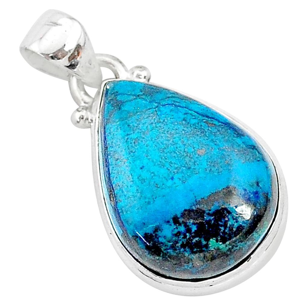 12.58cts natural blue shattuckite 925 sterling silver pendant jewelry r94970