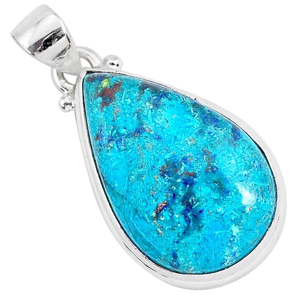 14.72cts natural blue shattuckite 925 sterling silver pendant jewelry r95013