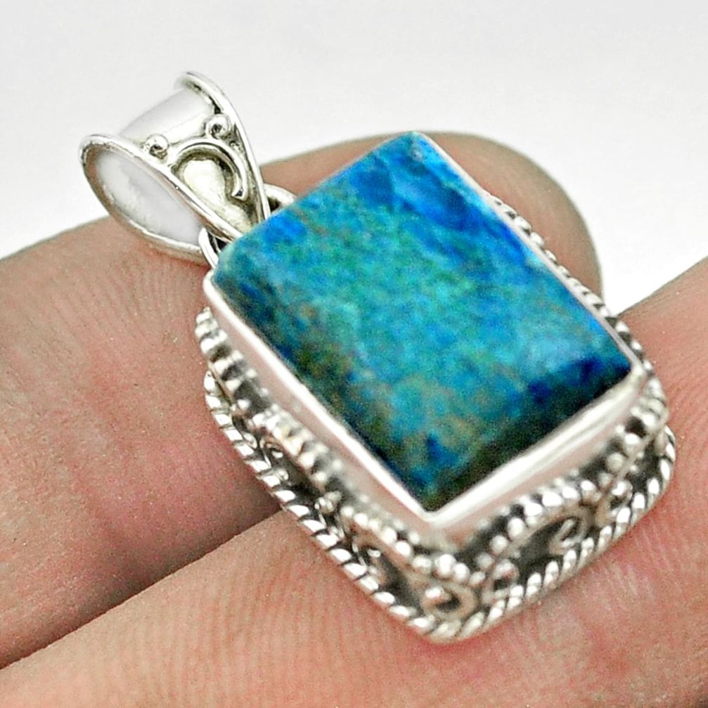 6.89cts natural blue shattuckite 925 sterling silver pendant jewelry t53128